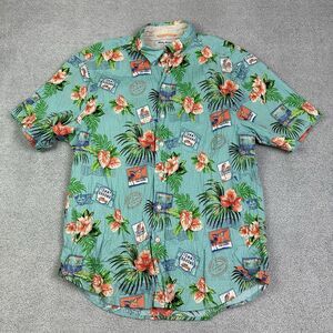 Tommy Bahama Shirt Mens M Floral Stamp Print Hawaiian Seersucker Resort Vacation